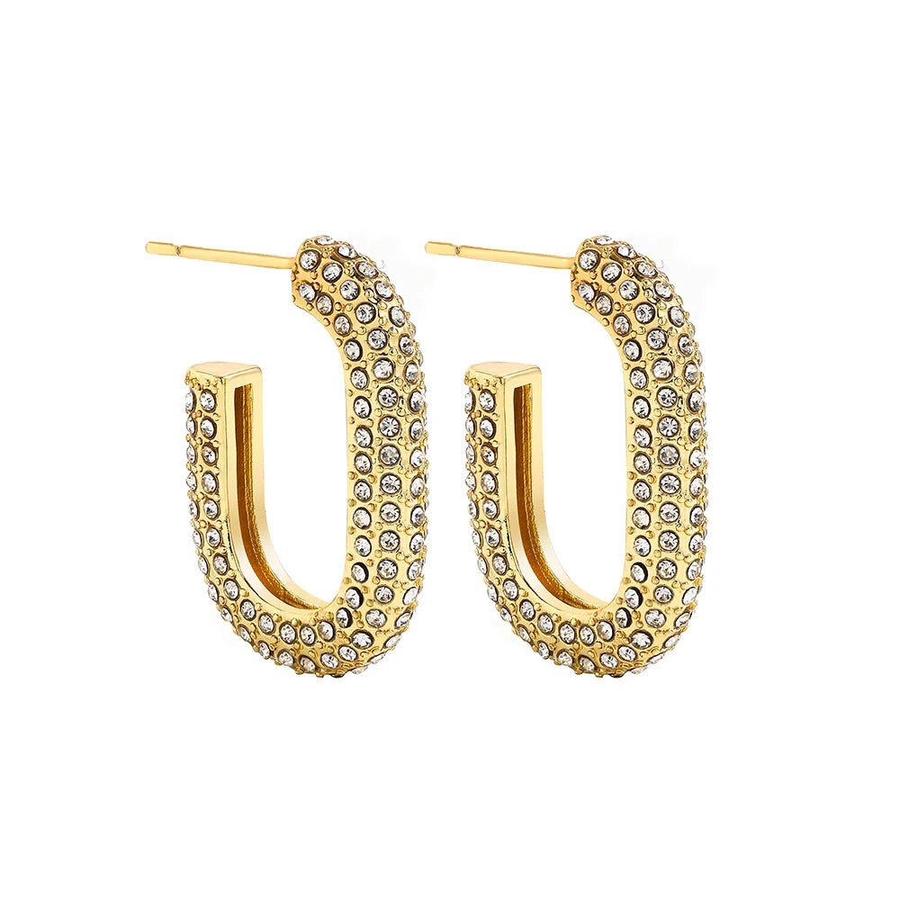 Mode CZ Zirkon Runde Huggie Creolen für Frauen Geometrische U Form Ohr Schnalle Hoops Vergoldet Edelstahl Schmuck