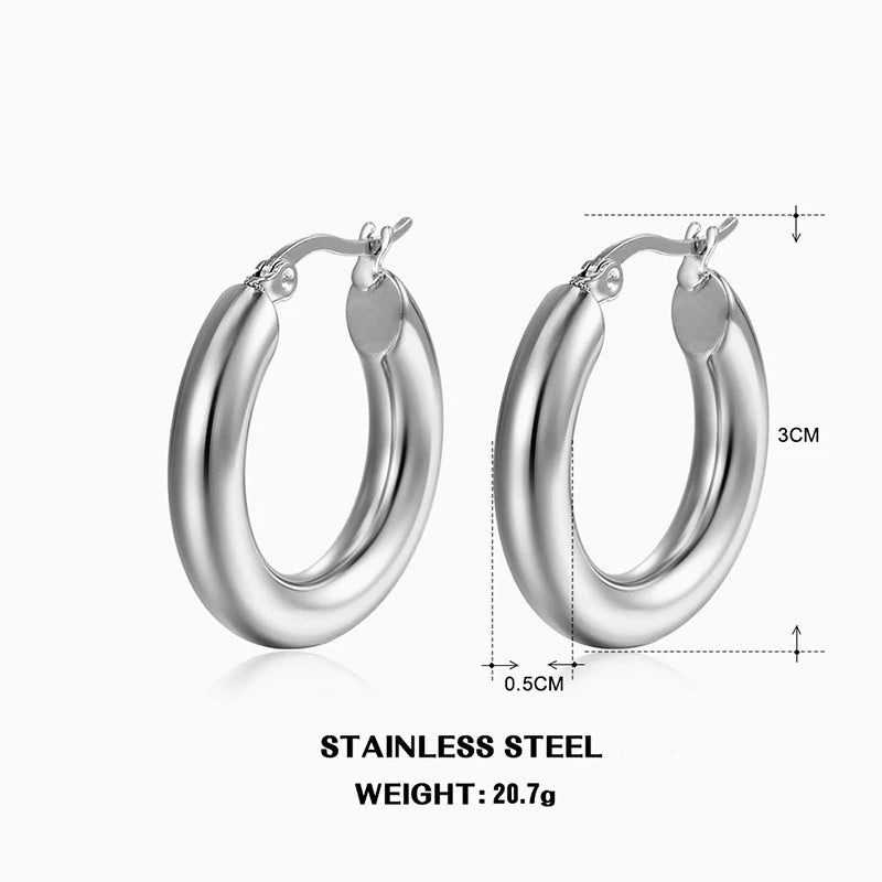Klassische Mode Glatte Runde Creolen Für Frauen Edelstahl 5mm Dicke Ohr Schnalle Huggie Ohrringe Kreis Vintage-Schmuck