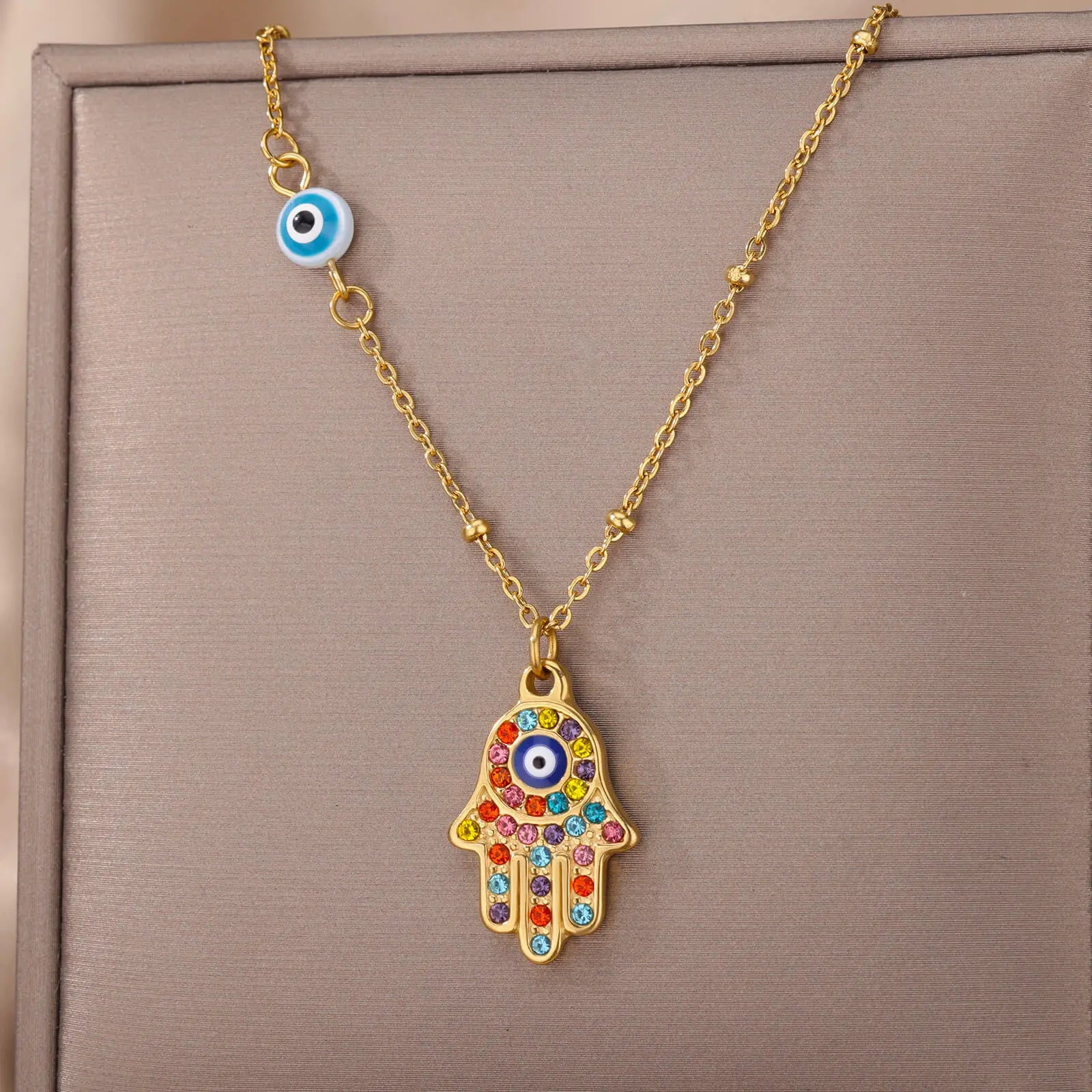 Türkische Hamsa Evil Eye Halsketten für Frauen Edelstahl Gold Farbe Charme Halsband Halskette Weihnachten Schmuck Zubehör Geschenk