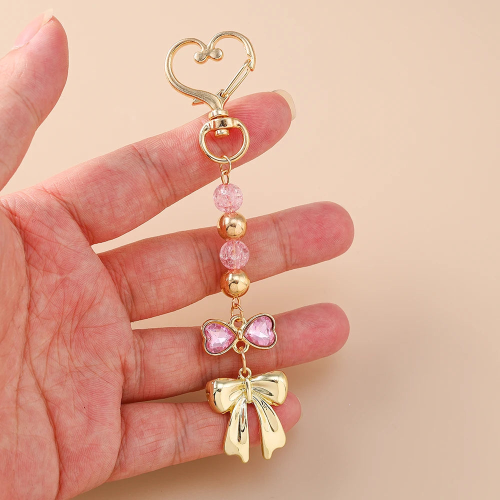 Süße Schleife Liebe Herz Schlüsselanhänger Kristall Perle Schlüsselanhänger Anhänger für Frauen Mädchen Handtasche Dekor DIY handgemachte Schlüsselanhänger Geschenke