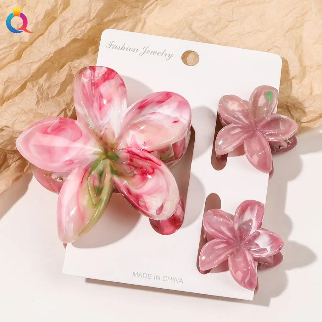 Hawaiianische Blumenkrallenklammern für Frauen, Blumen-Haarklammern mit Marmorader für dünnes Haar, süßer Strand-Haarschmuck