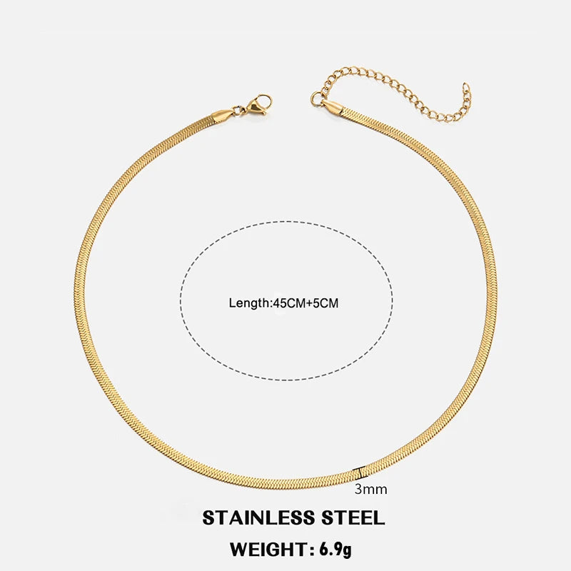 Heiße klassische Unisex flache Schlangenkette Halsband Halskette für Frauen Edelstahl Fischgrätenmuster Gold Silber Farbe Modeschmuck Geschenk