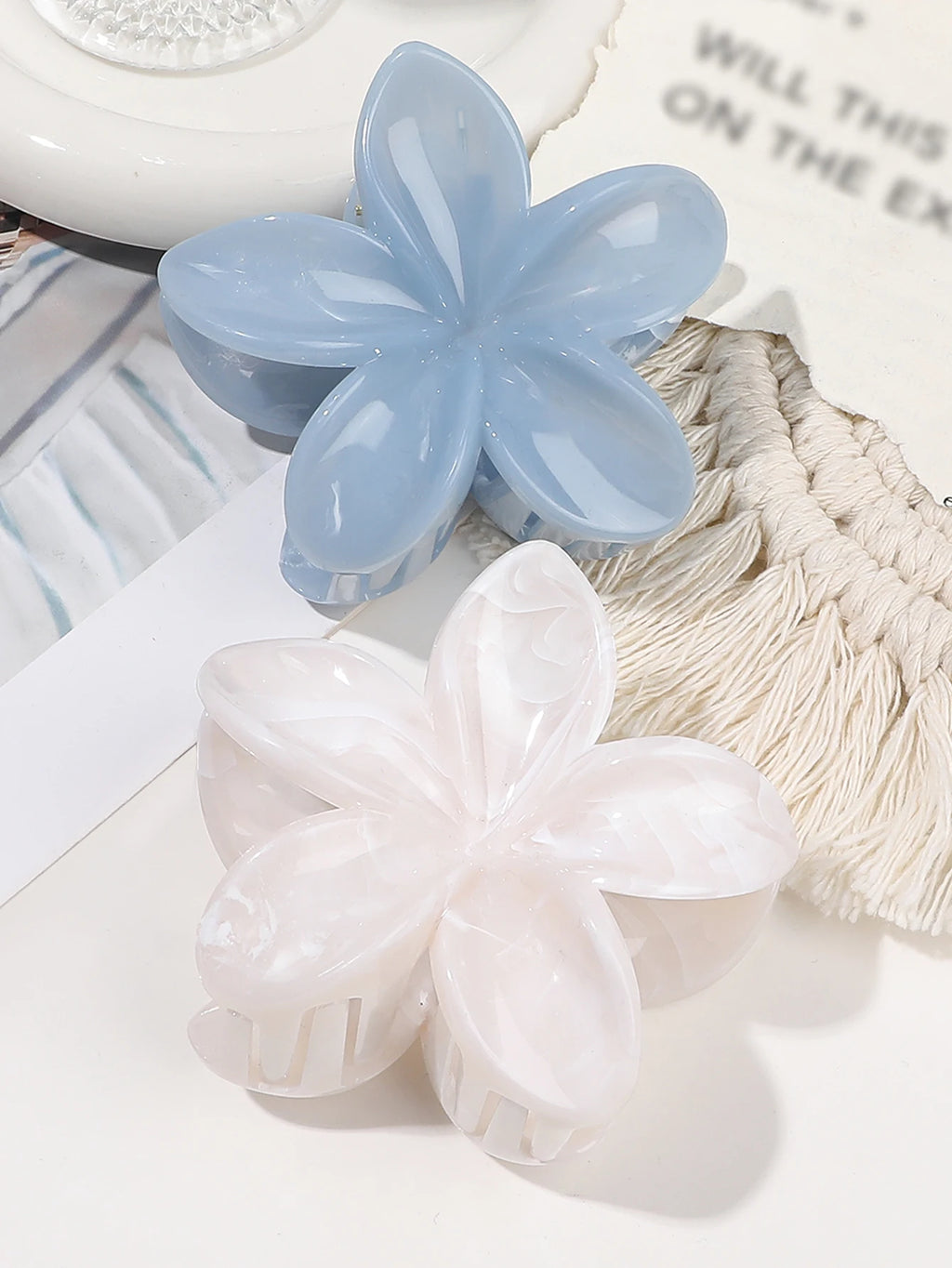 Hawaiianische Blumenkrallenklammern für Frauen, Blumen-Haarklammern mit Marmorader für dünnes Haar, süßer Strand-Haarschmuck