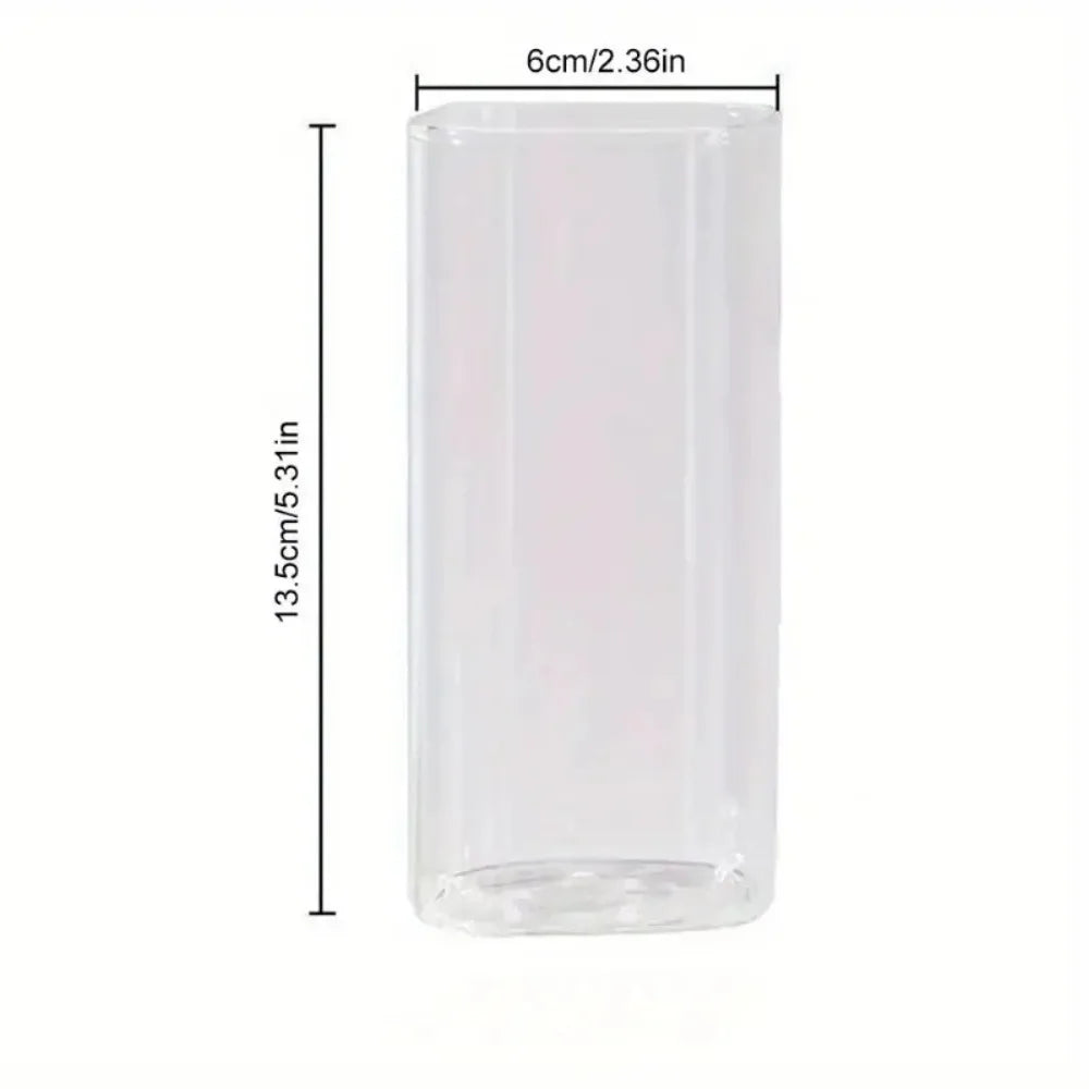 Quadratische Glas-Kaffeetasse | Mit Deckel & Strohhalm für Kaffee, Milch, Saft & Cocktails