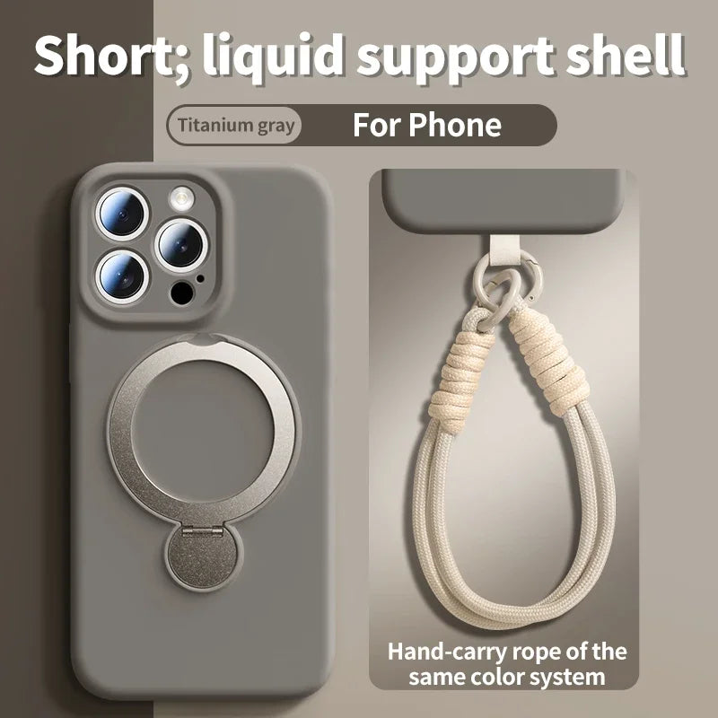 Magnetische Halterung, flüssige Silikon-Handyhülle für iPhone 16, 17, Air 15, 14, 13, Pro Max, Magsafe mit hängender Seil-Schutzhülle