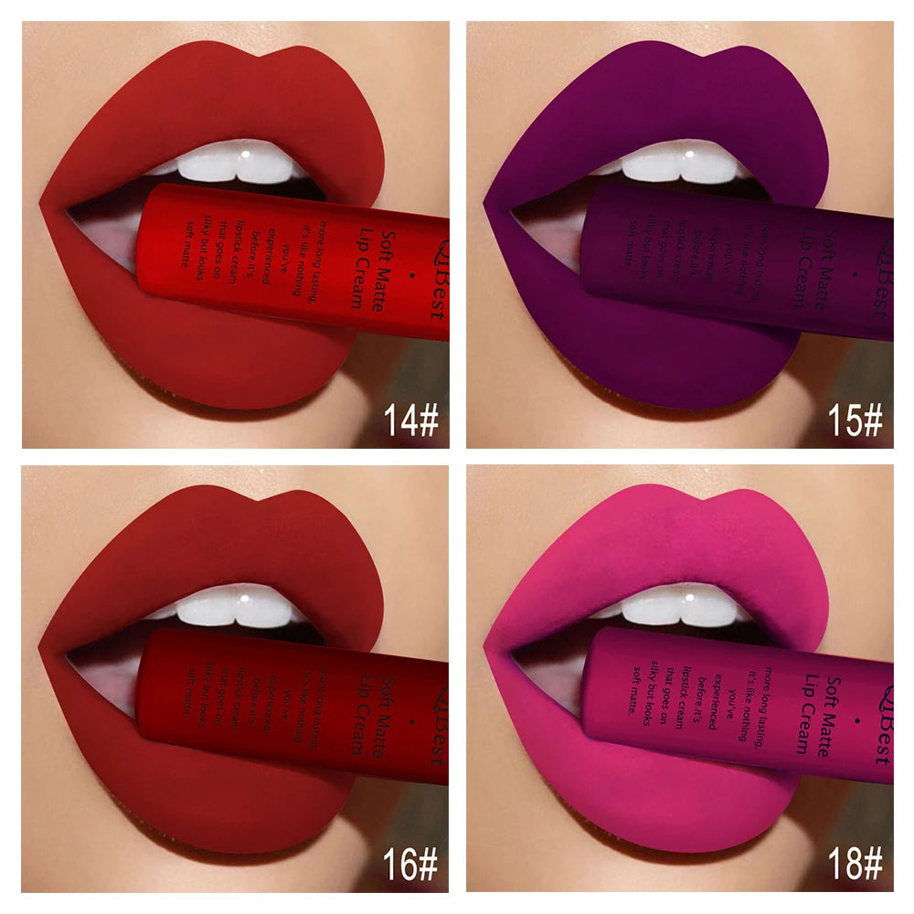 QIBEST Sexy Samt Matte Lip Gloss Flüssigen Lippenstift Lipgloss Schönheit Rot Nude Wasserdicht Langlebig Lip Stain Make-Up Für Frauen