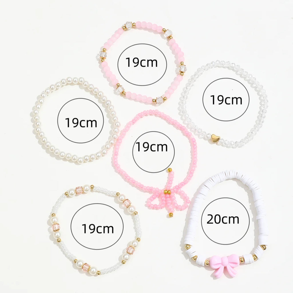 6 Teile/satz Europäischen und Amerikanischen Nette Perle Liebe Perlen Bogen Armbänder Set Für Frauen Einfache Design Süße Schmuck Geschenke