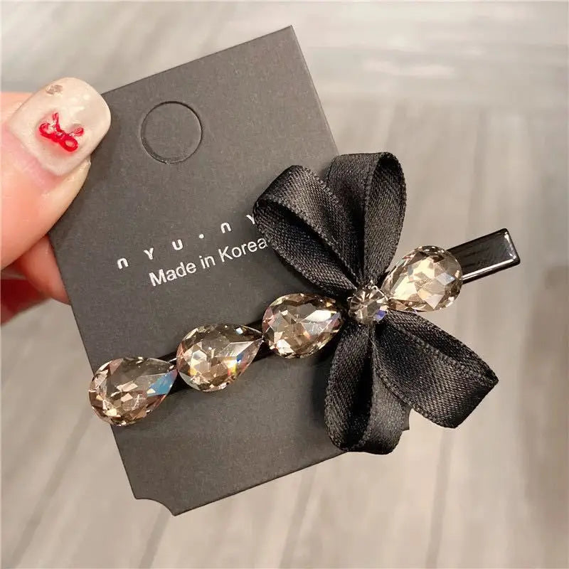 1/2 Stück Damen-Haarspangen, koreanische Schleife, Strass, süß, elegant, sanft, Haarnadel, Kopfbedeckung, Kawaii, hochwertiger Haarschmuck