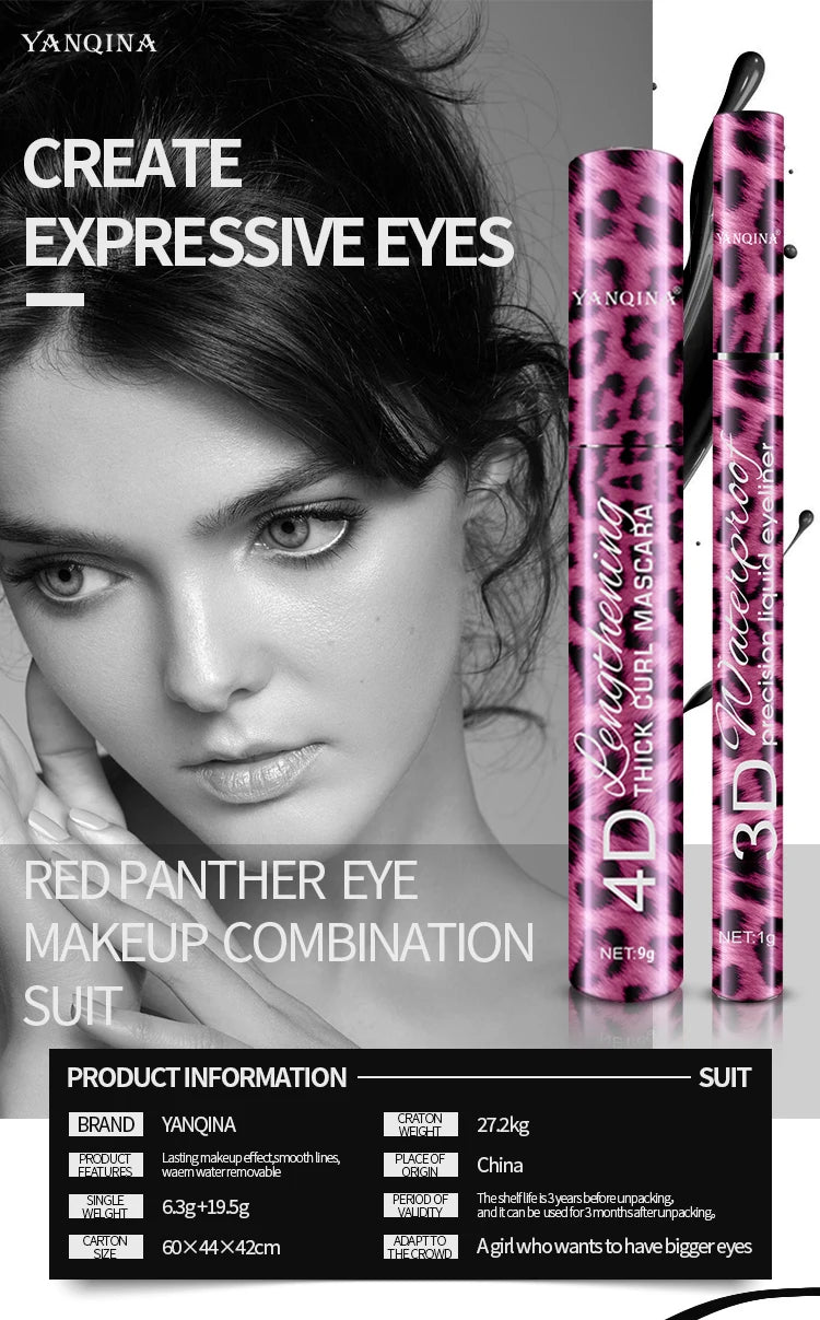 Yanqina flüssiger Eyeliner Bleistift 4d wasserdichte Mascara Set Kosmetik Eyeliner dicke Curling Mascara Augenbrauen Bleistift Augen Make-up