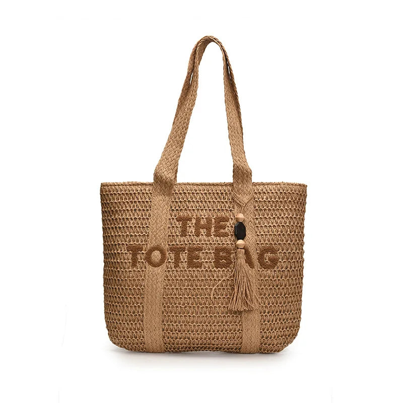 Französischer Stil, große Kapazität, gewebte Strohtasche für Damen, neue Strandurlaub-Umhängetasche, lässige Pendler-Einkaufstasche, Geldbörse