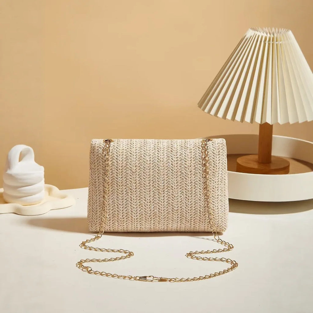 Modische Retro-Stil Gewebte Einzel-Schultertasche für Damen, Vielseitige Trendige Crossbody-Strohtasche, Bohemian-Style Kleine Quadratische Tasche