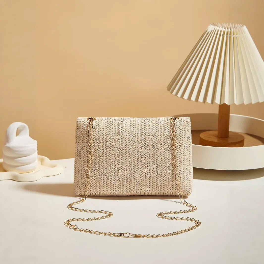 Modische Retro-Stil Gewebte Einzel-Schultertasche für Damen, Vielseitige Trendige Crossbody-Strohtasche, Bohemian-Style Kleine Quadratische Tasche