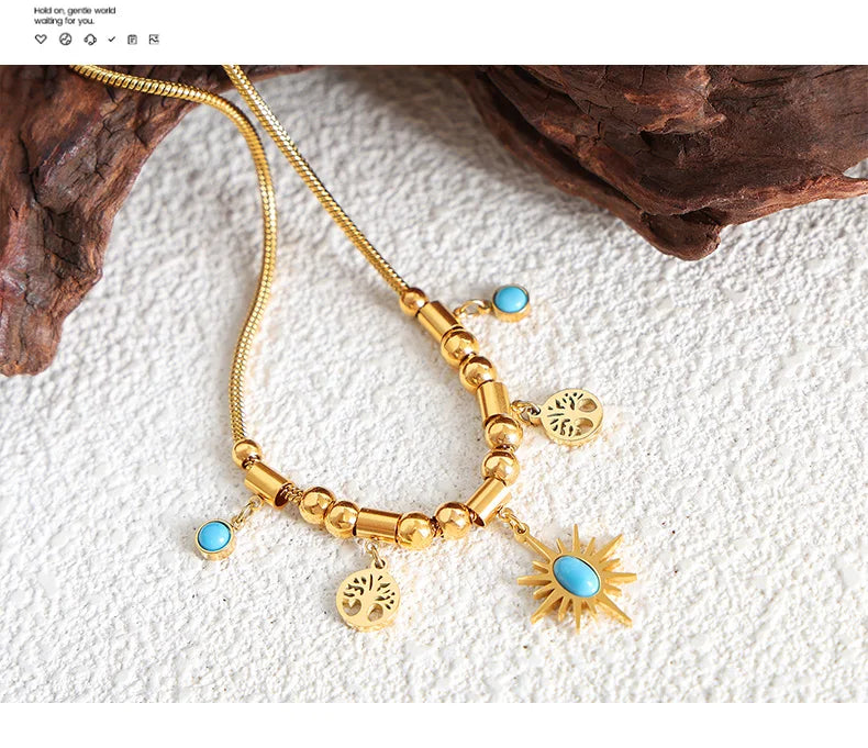 Mode Edelstahl vergoldet Armband Halskette Set Frau 2-teilig Luxus Braut Hochzeit Schmuck Zubehör
