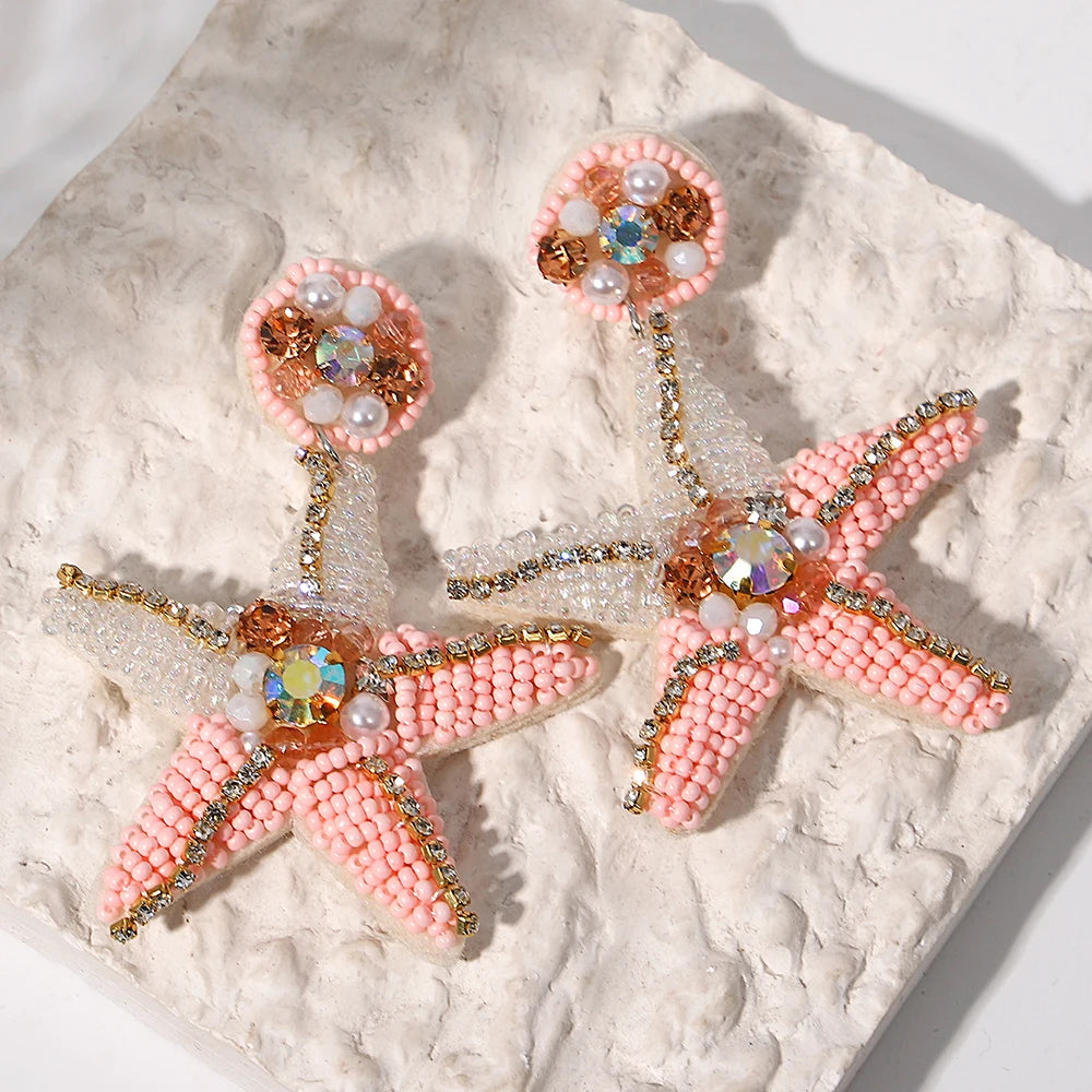 AENSOA Böhmische Seestern Hummer Muschel Samen Perlen Tropfen Ohrringe für Frauen Handgemachte Ozean Tier Ohrringe Sommer Strand Schmuck