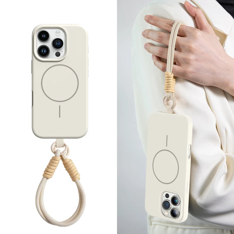 Offizielle Flüssigsilikon-Lanyard-Schutzhülle für iPhone 17, Air 16, 16E, 14, 15 Plus 12, 13, 11 Pro Max, für Magsafe Magneitc Soft Cover