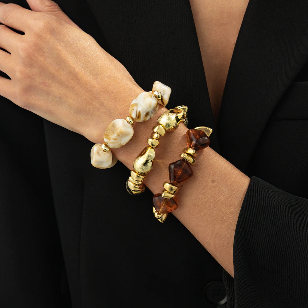 Salircon Y2K 3 Teile/satz Böhmischen Acryl Harz CCB Perlen Armband Frauen Vintage Barock Stil Spleißen Armreif Täglichen Charme Schmuck