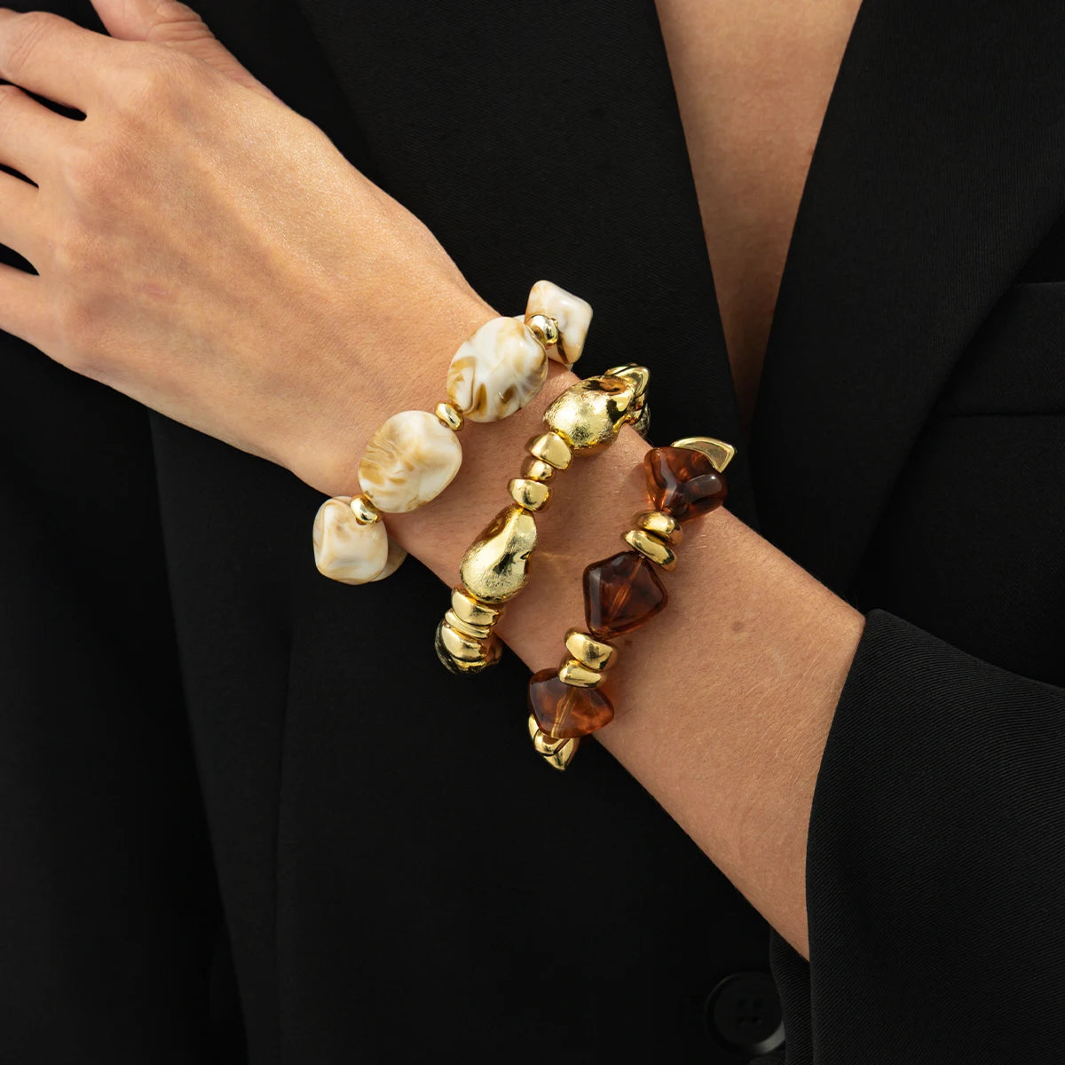Salircon Y2K 3 Teile/satz Böhmischen Acryl Harz CCB Perlen Armband Frauen Vintage Barock Stil Spleißen Armreif Täglichen Charme Schmuck