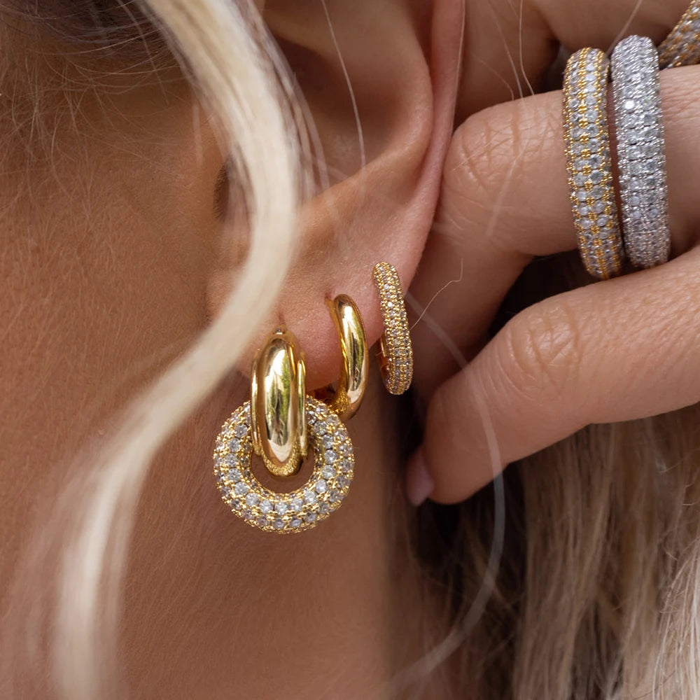 Mode CZ Zirkon Runde Huggie Creolen für Frauen Geometrische U Form Ohr Schnalle Hoops Vergoldet Edelstahl Schmuck