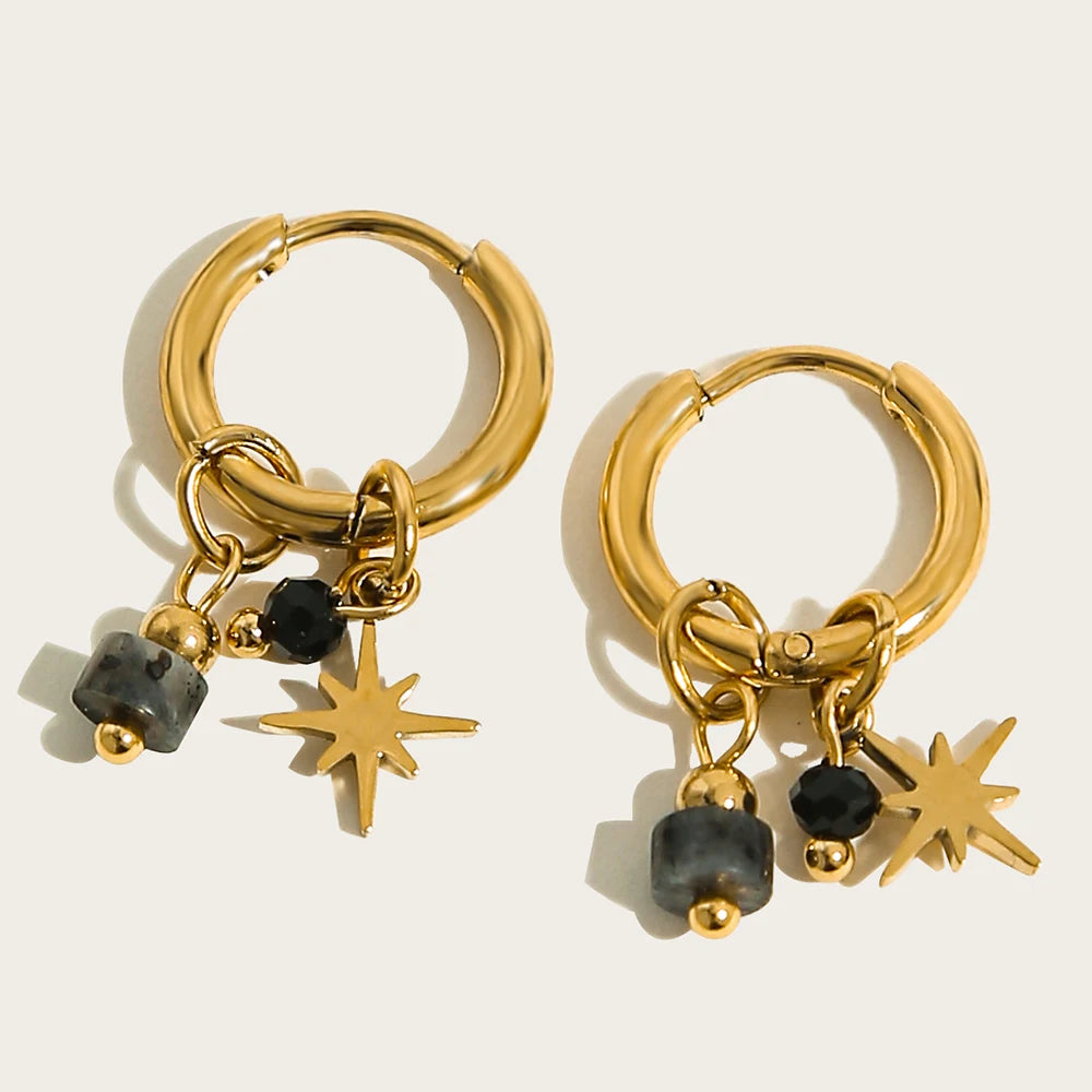 YACHAN 18 Karat vergoldete Edelstahl Creolen für Frauen Vintage grünen Naturstein Charms trend igen wasserdichten Schmuck
