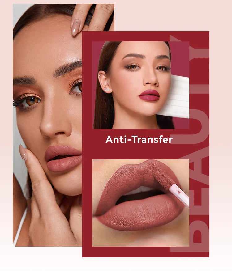 Matte Flüssig-Lippenstift 6 Farben – Langanhaltend, Wasserdicht, Sexy Nude/Rosa/Rot