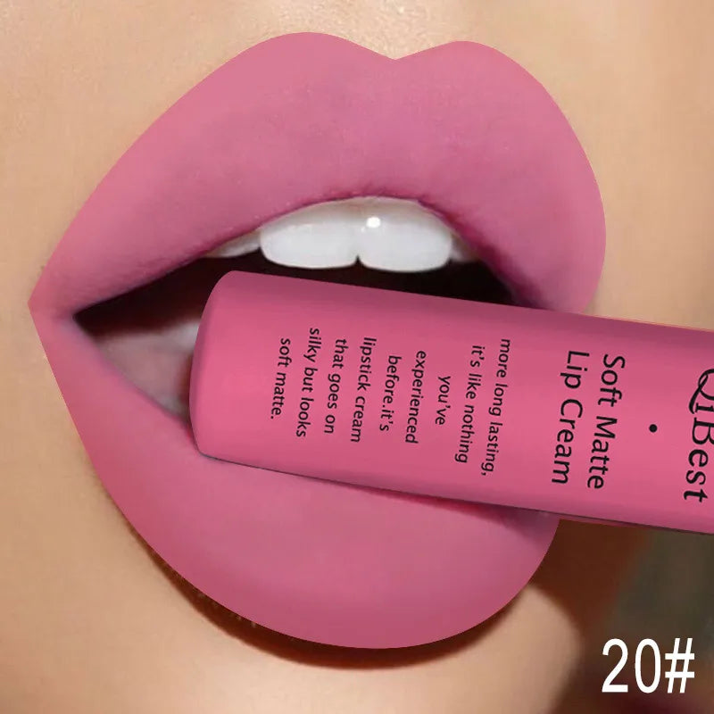 QIBEST Sexy Samt Matte Lip Gloss Flüssigen Lippenstift Lipgloss Schönheit Rot Nude Wasserdicht Langlebig Lip Stain Make-Up Für Frauen