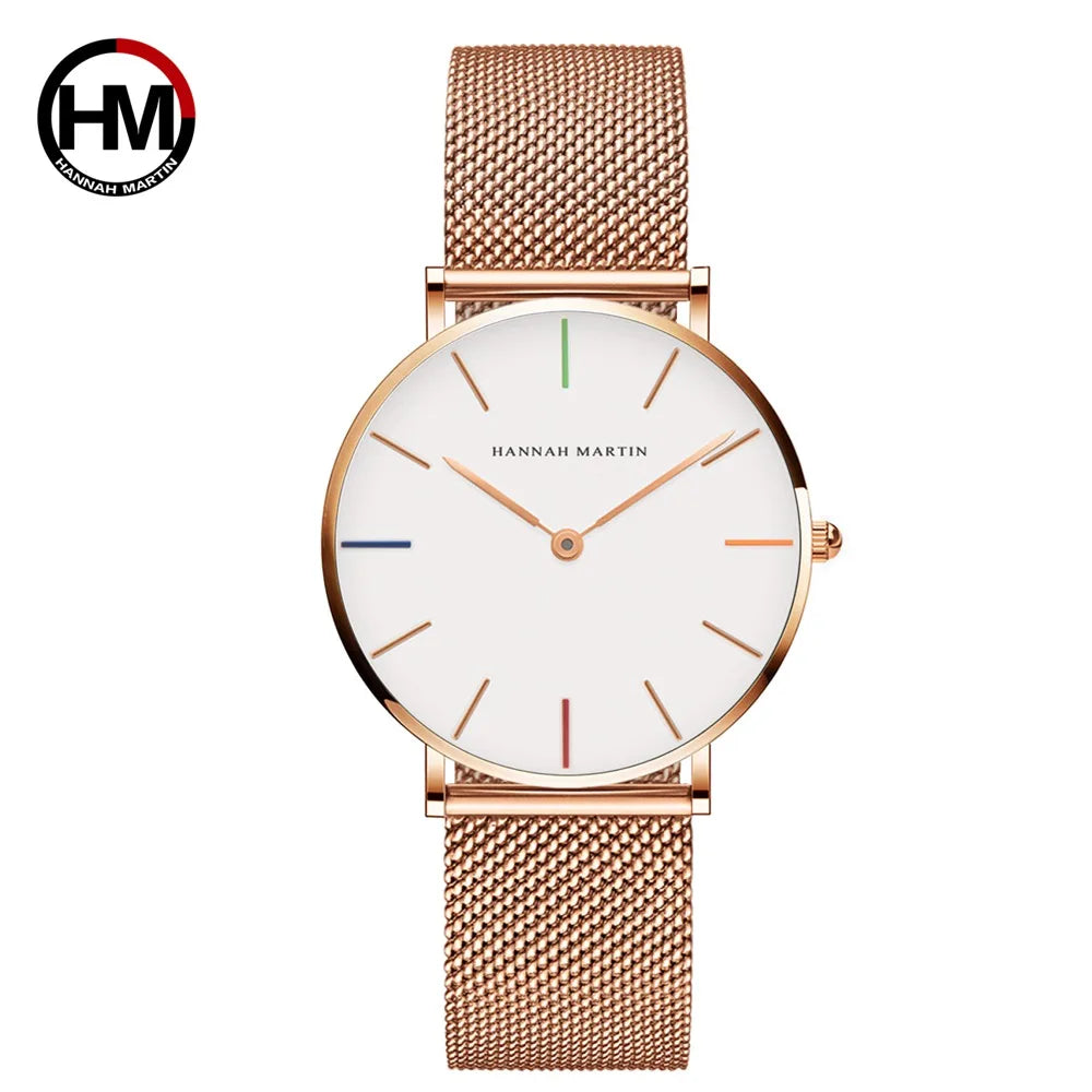 Hannah Martin Top Marke Luxus Uhren Frauen Edelstahl Mesh Gürtel Uhr Japan Quarzwerk Uhr Damen Armbanduhr