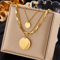 DIEYURO 316L Edelstahl Gold Farbe 3in1 Runde Anhänger Halskette Für Frauen Mode Mädchen Multilayer Kette Hals Schmuck Geschenk