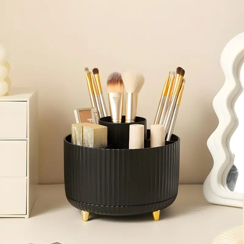 360 °   Rotierender 5-Slot-Make-up-Pinselhalter, Organizer, multifunktionale Schreibtischaufbewahrung, Kosmetikaufbewahrung für Waschtisch, Schreibtisch, Badezimmer