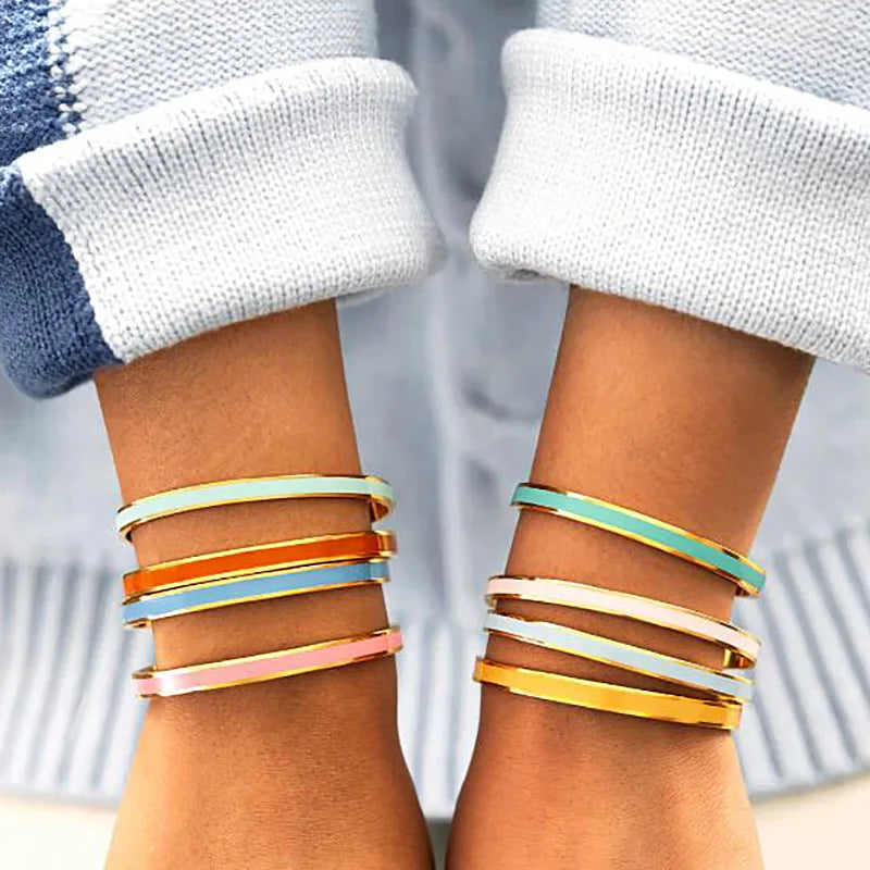 CARLIDANA Trendy Edelstahl Bunte Tropfen Öl Gold Farbe Überzogene Manschette Armreif für Frauen Schmuck Party Geschenk Drop Shipping