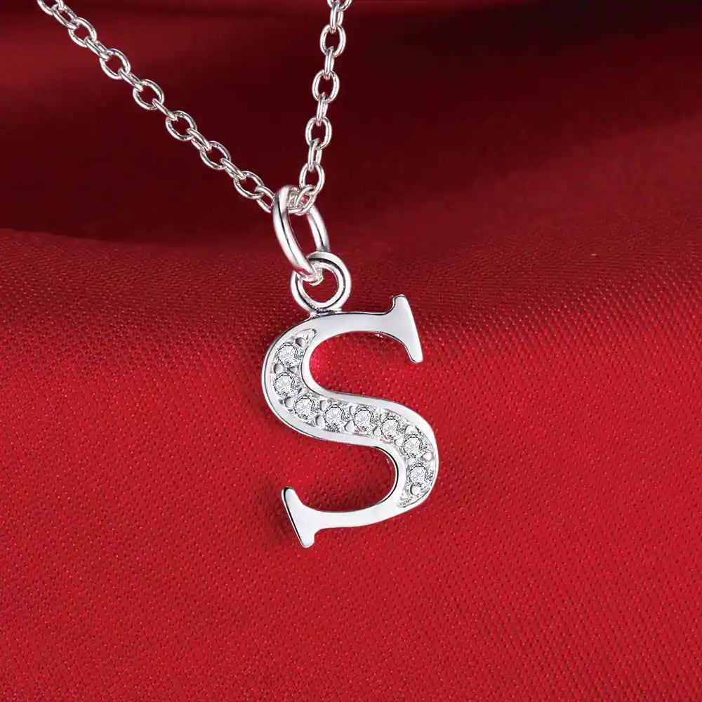 26 Buchstaben 925 Sterling Silber Halskette Anhänger Zirkon für Frauen exquisite Student Freundin Schmuck Zubehör Hochzeitsgeschenk
