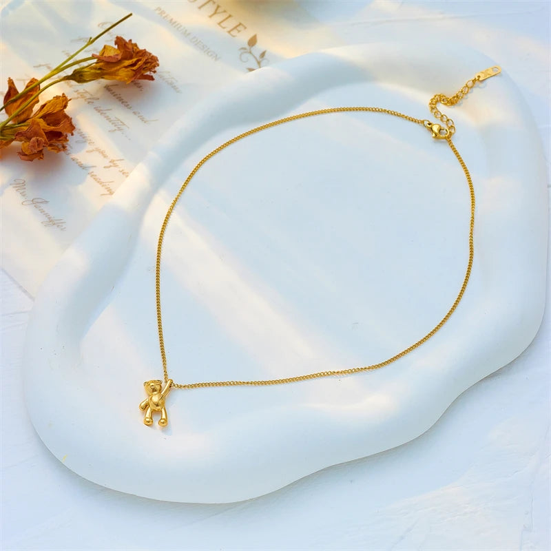 XIYANIKE 316L Edelstahl Halskette Bär Anhänger Kette Zubehör für Frauen Neue Trends Weihnachten Mädchen Schmuck Geschenke Collier