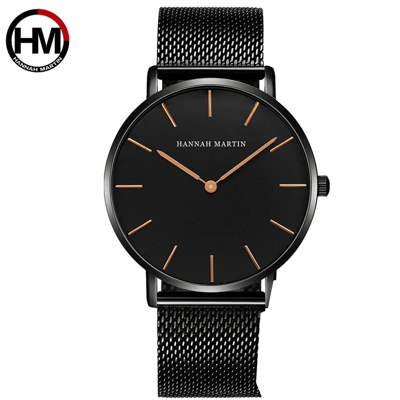 Hannah Martin Ultra Dünne Quarz Männer Uhr Edelstahl Mesh Uhren Männer Einfache Mode Business Japan Armbanduhr Uhr Männlich