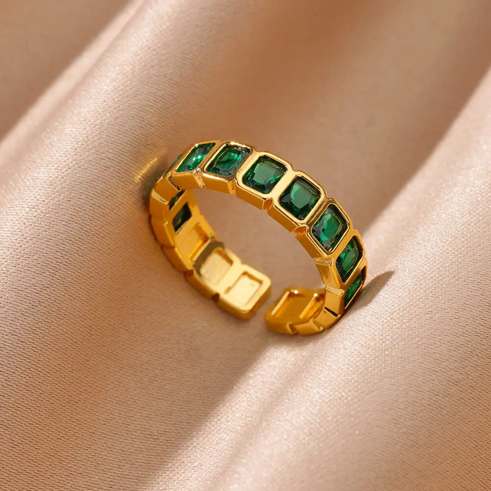 Bunte Zirkon Ringe Für Frauen Gold Farbe Edelstahl Farbige Zirkonia Ring Luxus Mode Hochzeit Schmuck Geschenk
