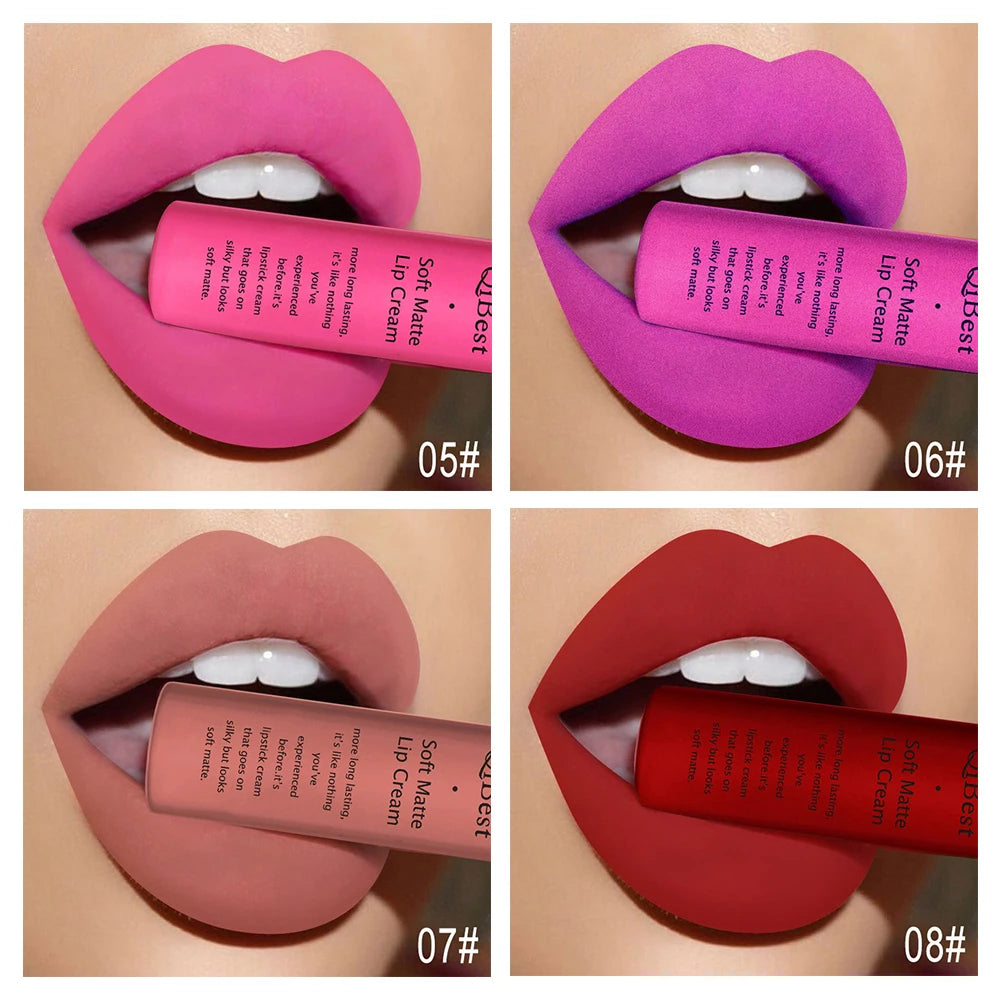 QIBEST Sexy Samt Matte Lip Gloss Flüssigen Lippenstift Lipgloss Schönheit Rot Nude Wasserdicht Langlebig Lip Stain Make-Up Für Frauen