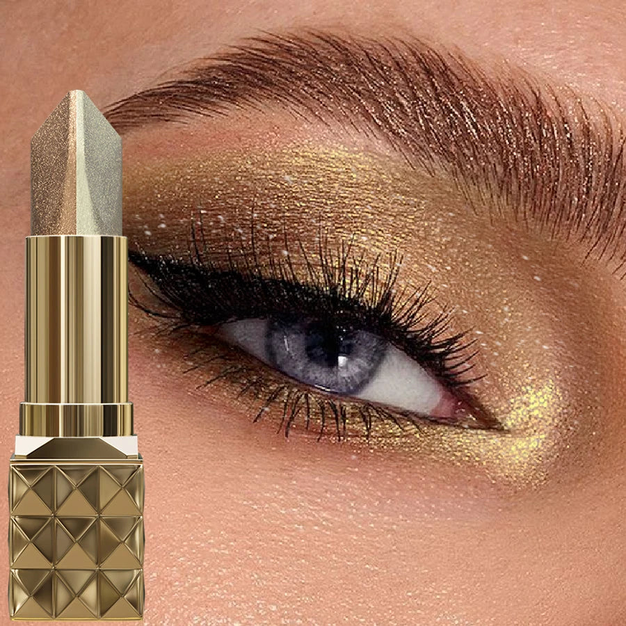 Zweifarbiger Lidschattenstift, schimmernd, glitzernd, braune Farbe, dimensional, natürlich, ohne Make-up auszuziehen, Augenkosmetik für Frauen, Geschenk