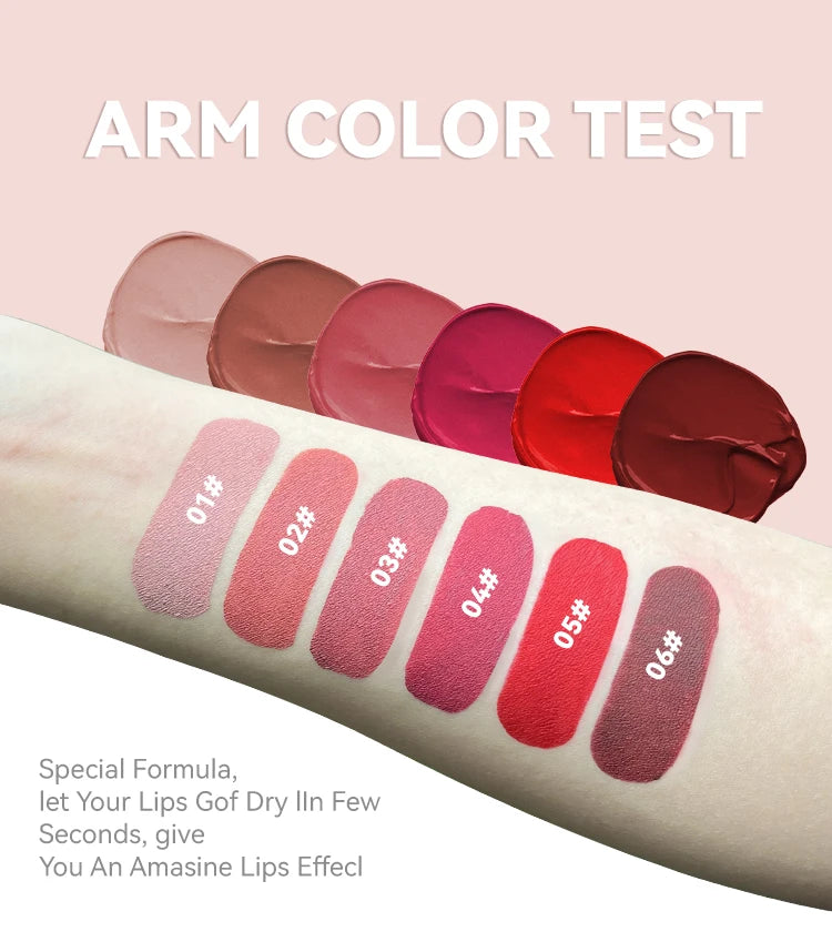 Matte Flüssig-Lippenstift 6 Farben – Langanhaltend, Wasserdicht, Sexy Nude/Rosa/Rot