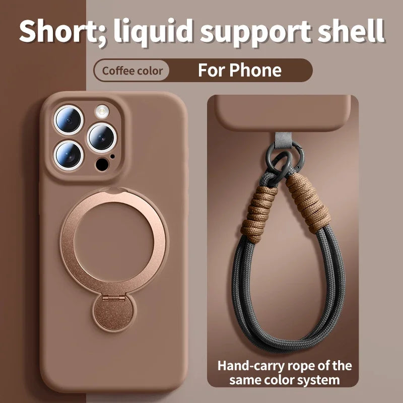 Magnetische Halterung, flüssige Silikon-Handyhülle für iPhone 16, 17, Air 15, 14, 13, Pro Max, Magsafe mit hängender Seil-Schutzhülle