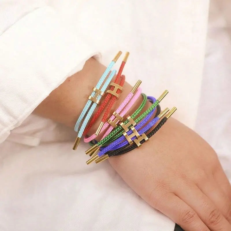 G&D Edelstahl vergoldetes einfaches H-förmiges verstellbares Hartseil-Armband, geeignet als Geschenk für den täglichen Gebrauch von Damen und Herren