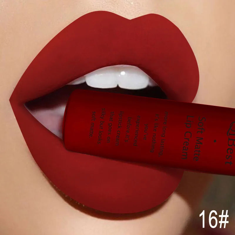 QIBEST Sexy Samt Matte Lip Gloss Flüssigen Lippenstift Lipgloss Schönheit Rot Nude Wasserdicht Langlebig Lip Stain Make-Up Für Frauen