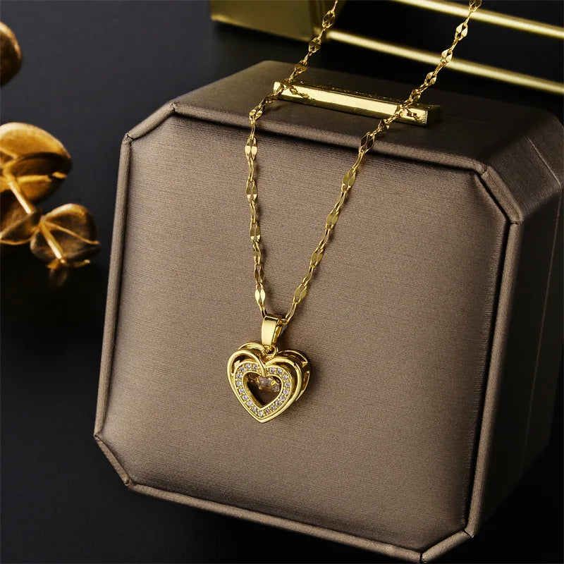 Nette Schlagen Herz Kristall Anhänger Halskette Für Frauen Koreanische Mode Edelstahl Schlüsselbein Kette Weibliche Sexy Hochzeit Schmuck