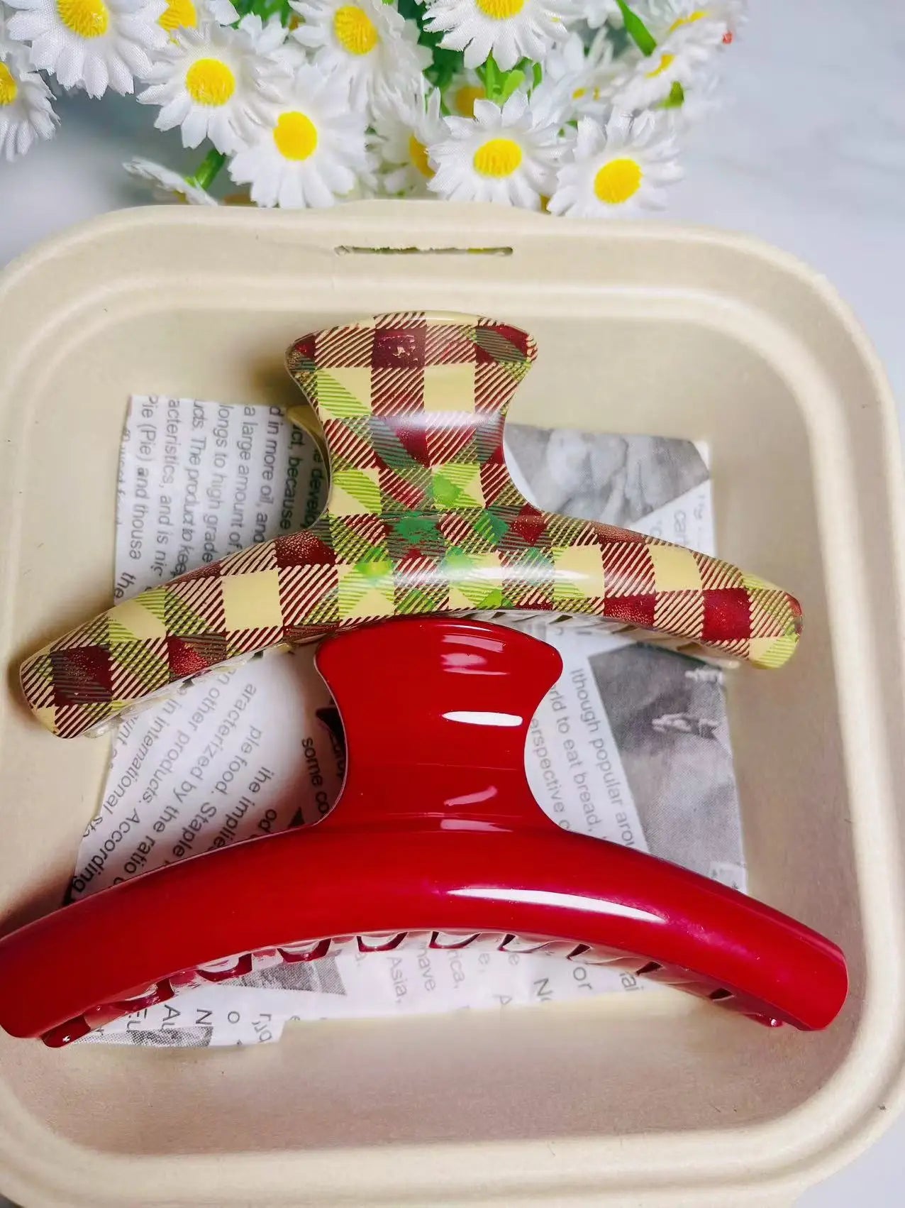 2-teiliges Vintage Haarclip-Set – Blau Polka Dots & Rote Schleife | Koreanische Haarspangen für Damen