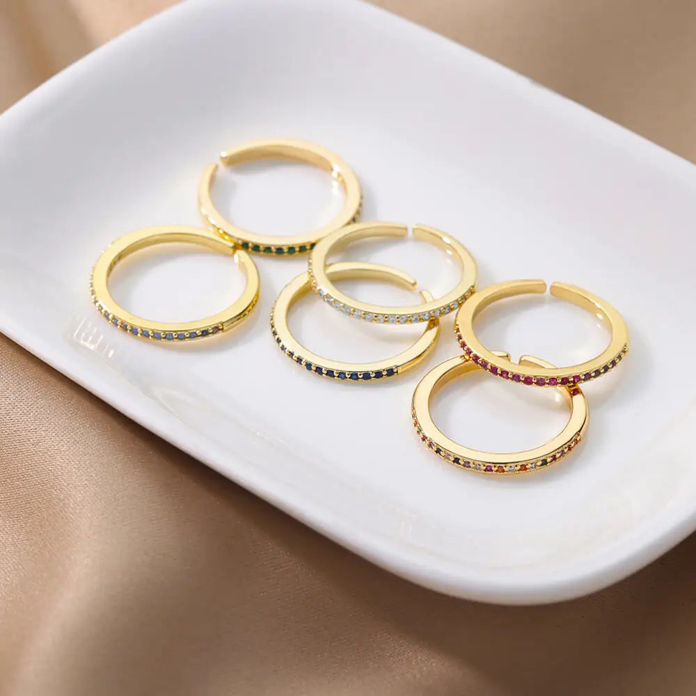 Mini Zirkon Grüne Ringe Für Frauen Edelstahl Gold Farbe Einstellbare Finger Ring Verlobung Hochzeit Weihnachten Schmuck Geschenk