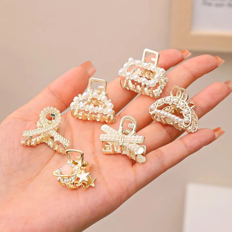 6/8/10 Stück/Set Kleine Strass-Perlen Geometrische Metall-Haarklammern für Frauen und Mädchen Süße Mini-Haarspangen Haaraccessoires