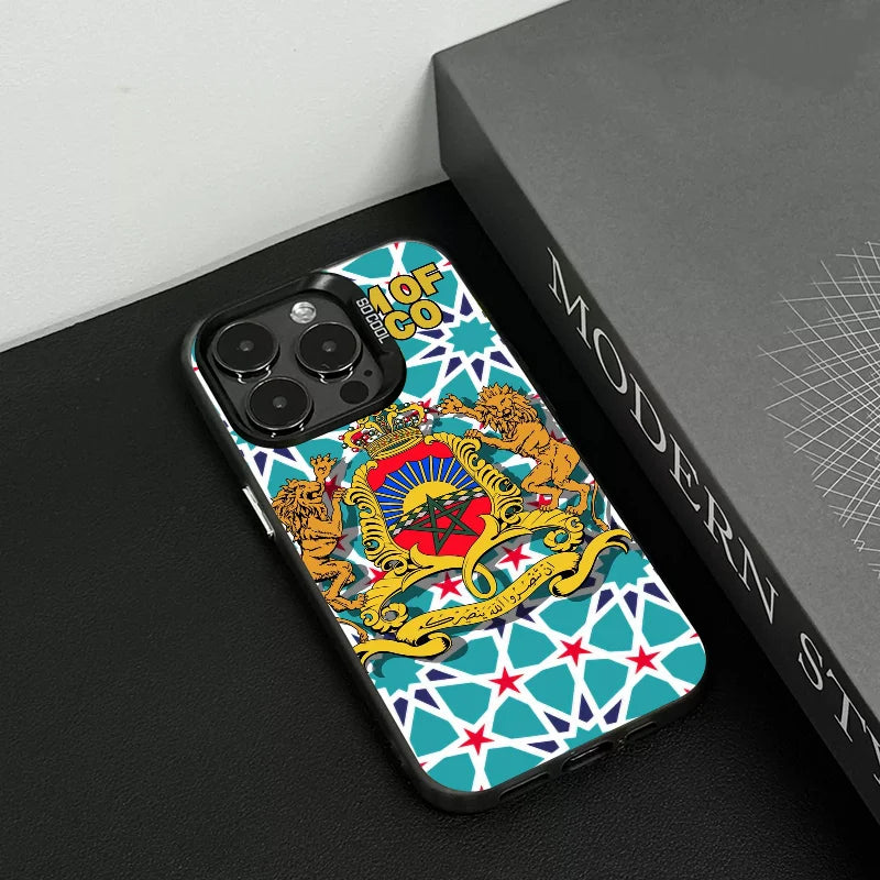 1pc Königreich Marokko Telefon Fall Telefon Fall IMD Farbe Silber Shell Für IPhone 16 15 14 13 12 11 pro Max Plus