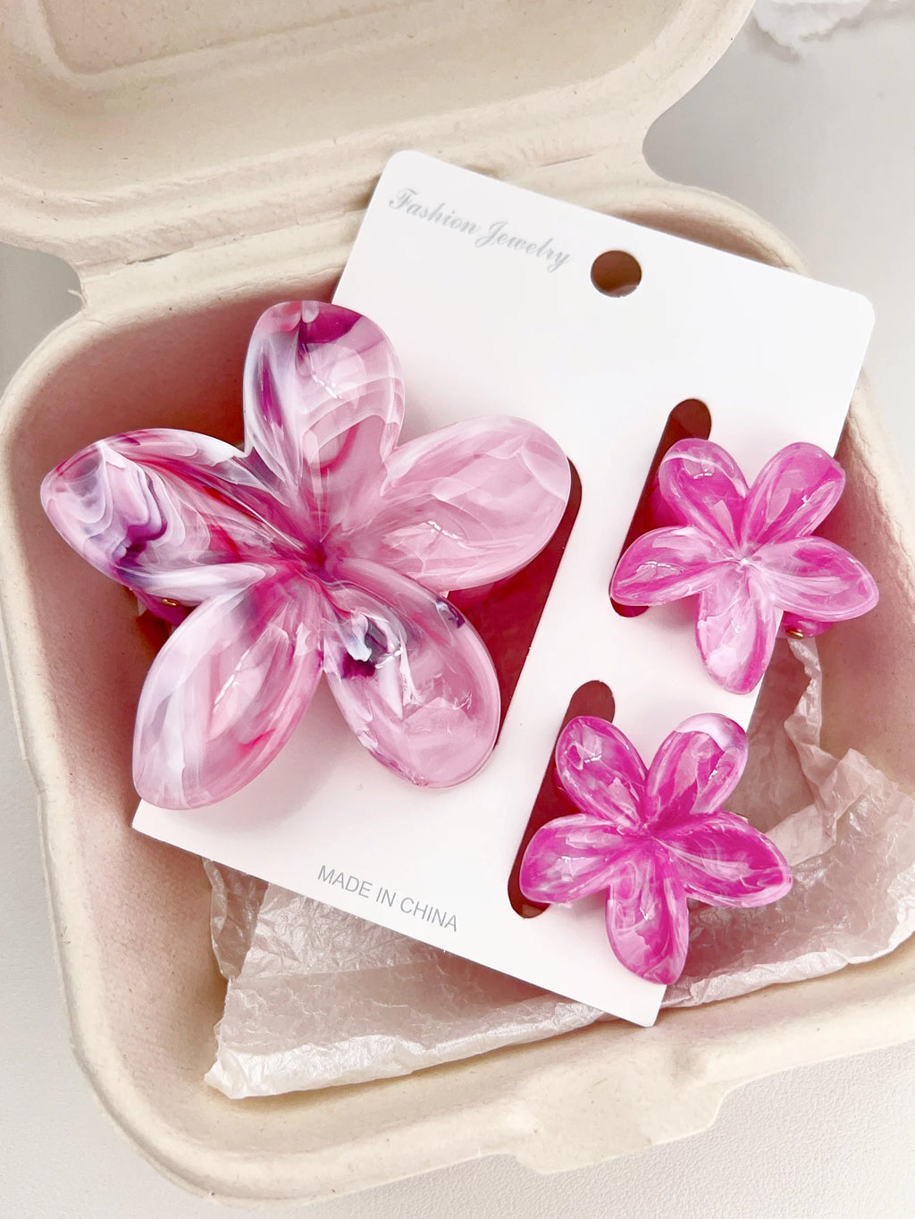 Hawaiianische Blumenkrallenklammern für Frauen, Blumen-Haarklammern mit Marmorader für dünnes Haar, süßer Strand-Haarschmuck