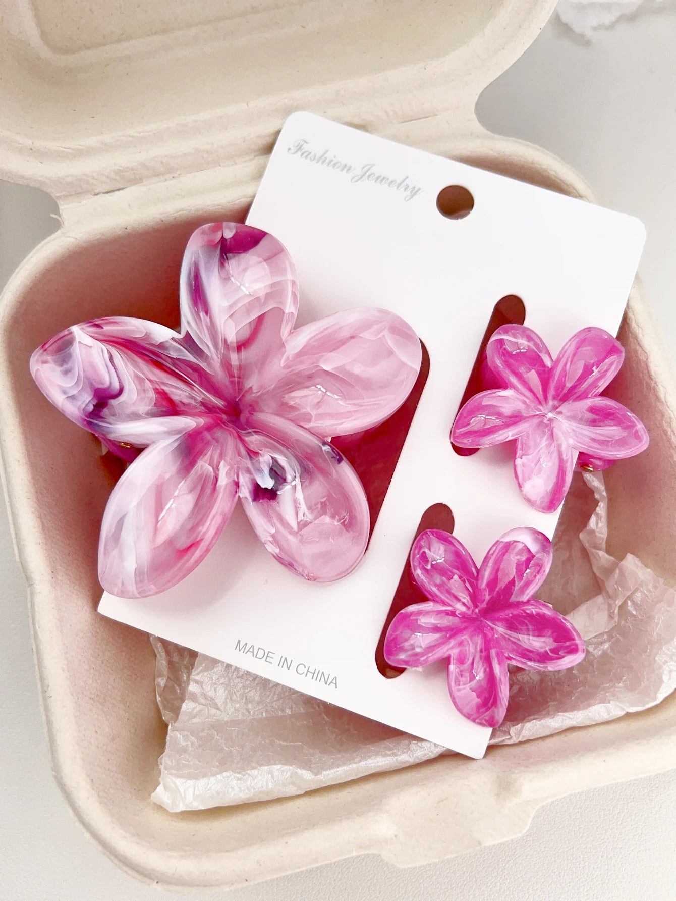 Hawaiianische Blumenkrallenklammern für Frauen, Blumen-Haarklammern mit Marmorader für dünnes Haar, süßer Strand-Haarschmuck