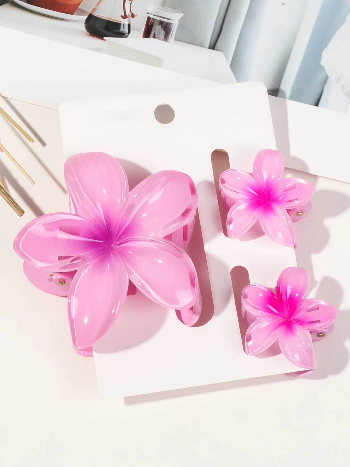 Hawaiianische Blumenkrallenklammern für Frauen, Blumen-Haarklammern mit Marmorader für dünnes Haar, süßer Strand-Haarschmuck